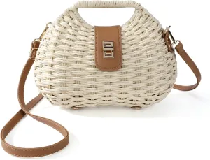 Clutch Purses for Women - Summer Beach Crossbody Bag with Adjustable Strap - Boho Shoulder Handwoven Straw Purse