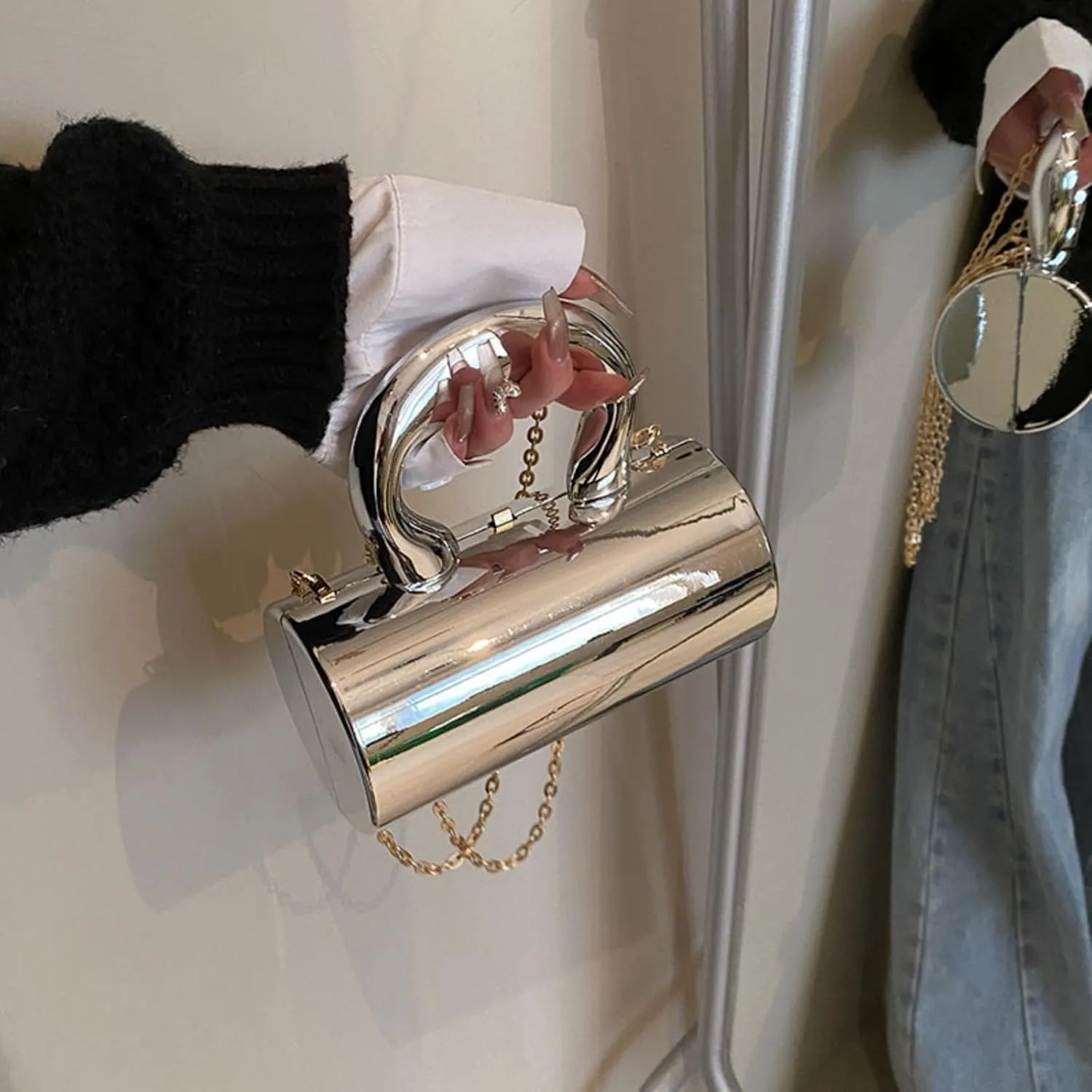 Clutch Tote Bag for Women, Acrylic Hobo Purse Y2k Clutch Fashion Crossbody Handbag Cylindric Evening Shoulder Bag