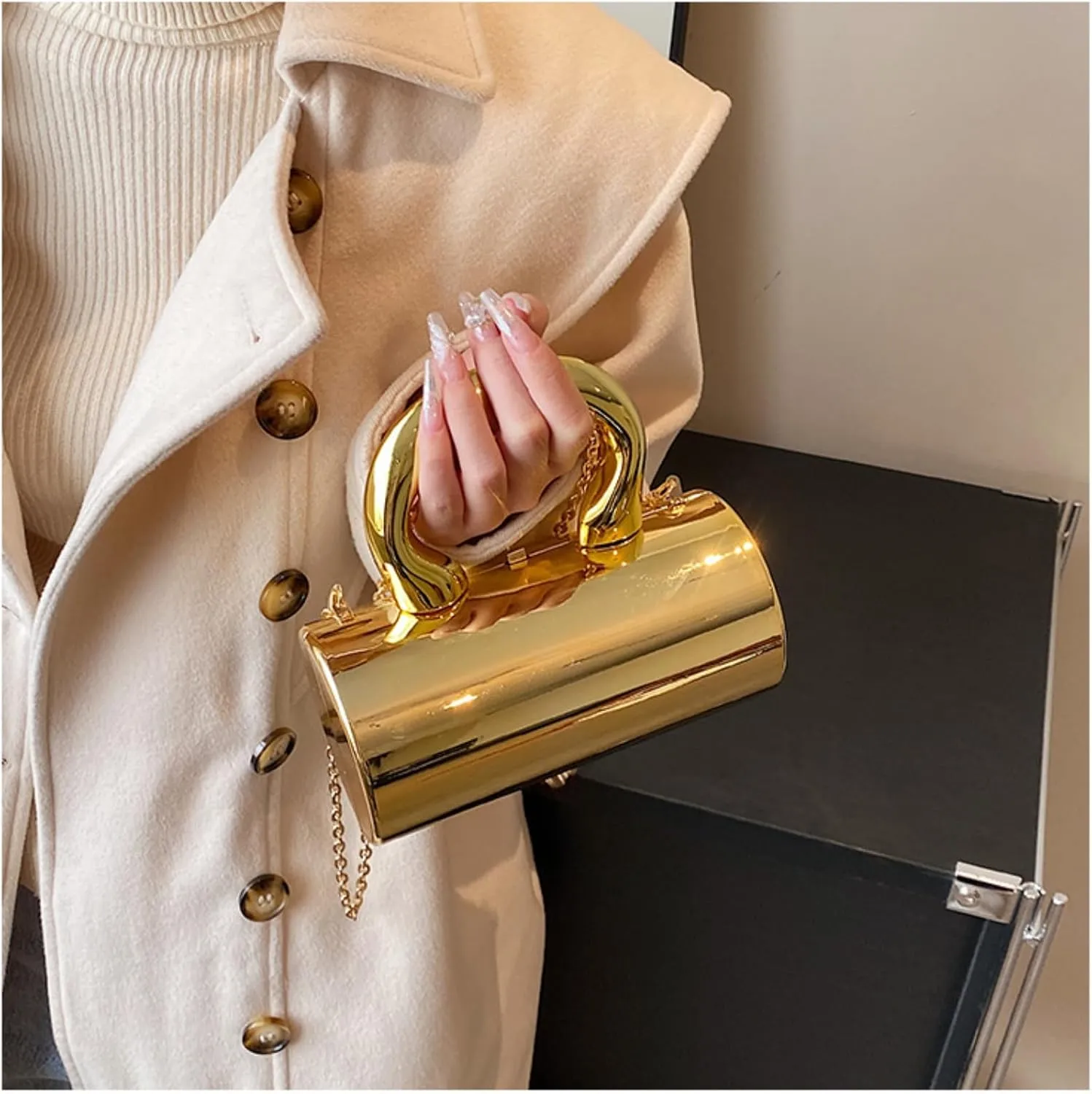 Clutch Tote Bag for Women, Acrylic Hobo Purse Y2k Clutch Fashion Crossbody Handbag Cylindric Evening Shoulder Bag