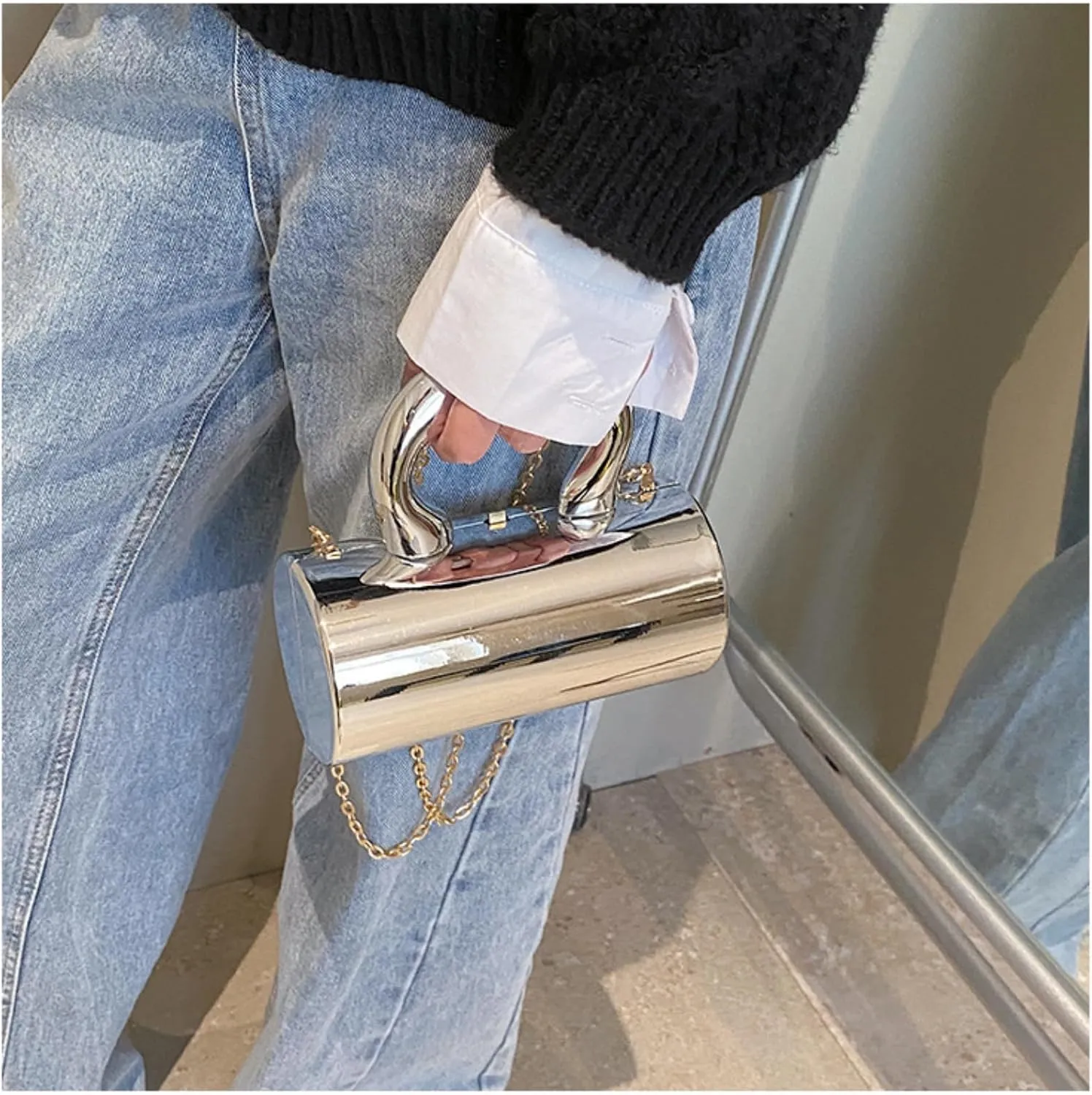 Clutch Tote Bag for Women, Acrylic Hobo Purse Y2k Clutch Fashion Crossbody Handbag Cylindric Evening Shoulder Bag