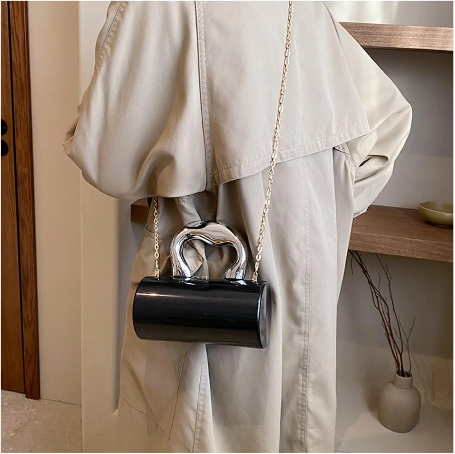Clutch Tote Bag for Women, Acrylic Hobo Purse Y2k Clutch Fashion Crossbody Handbag Cylindric Evening Shoulder Bag