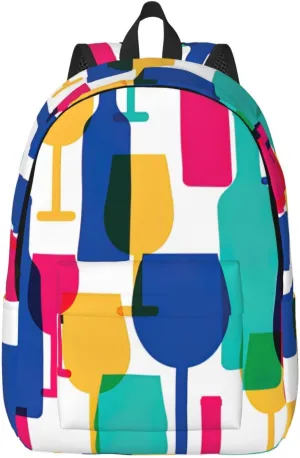 Cocktail Glasses and Wine Bottles Canvas Casual Lightweight Duffel Bag, Fashion Duffel Bag, Unisex Travel Backpack