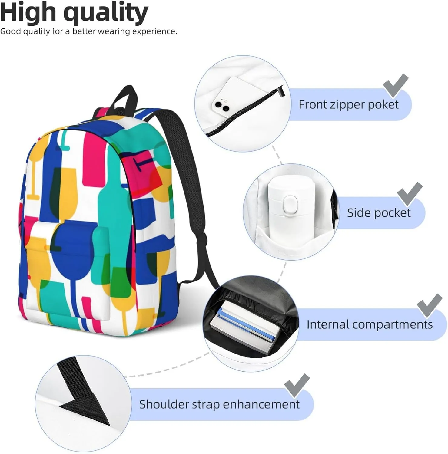 Cocktail Glasses and Wine Bottles Canvas Casual Lightweight Duffel Bag, Fashion Duffel Bag, Unisex Travel Backpack