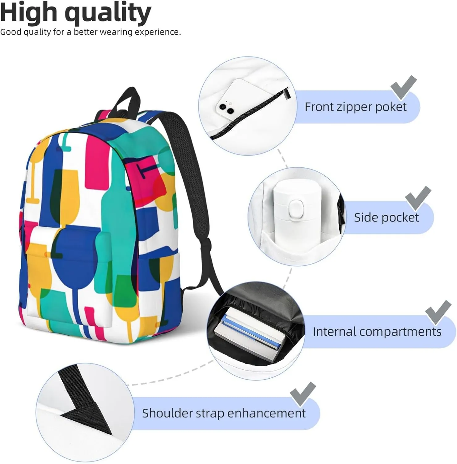 Cocktail Glasses and Wine Bottles Canvas Casual Lightweight Duffel Bag, Fashion Duffel Bag, Unisex Travel Backpack