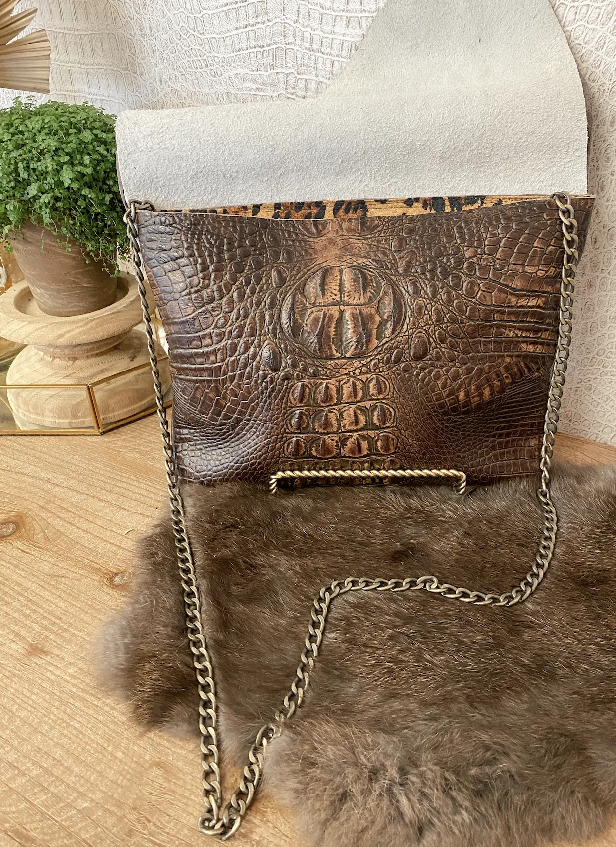 Coco Double Flap Croc Clutch/Crossbody