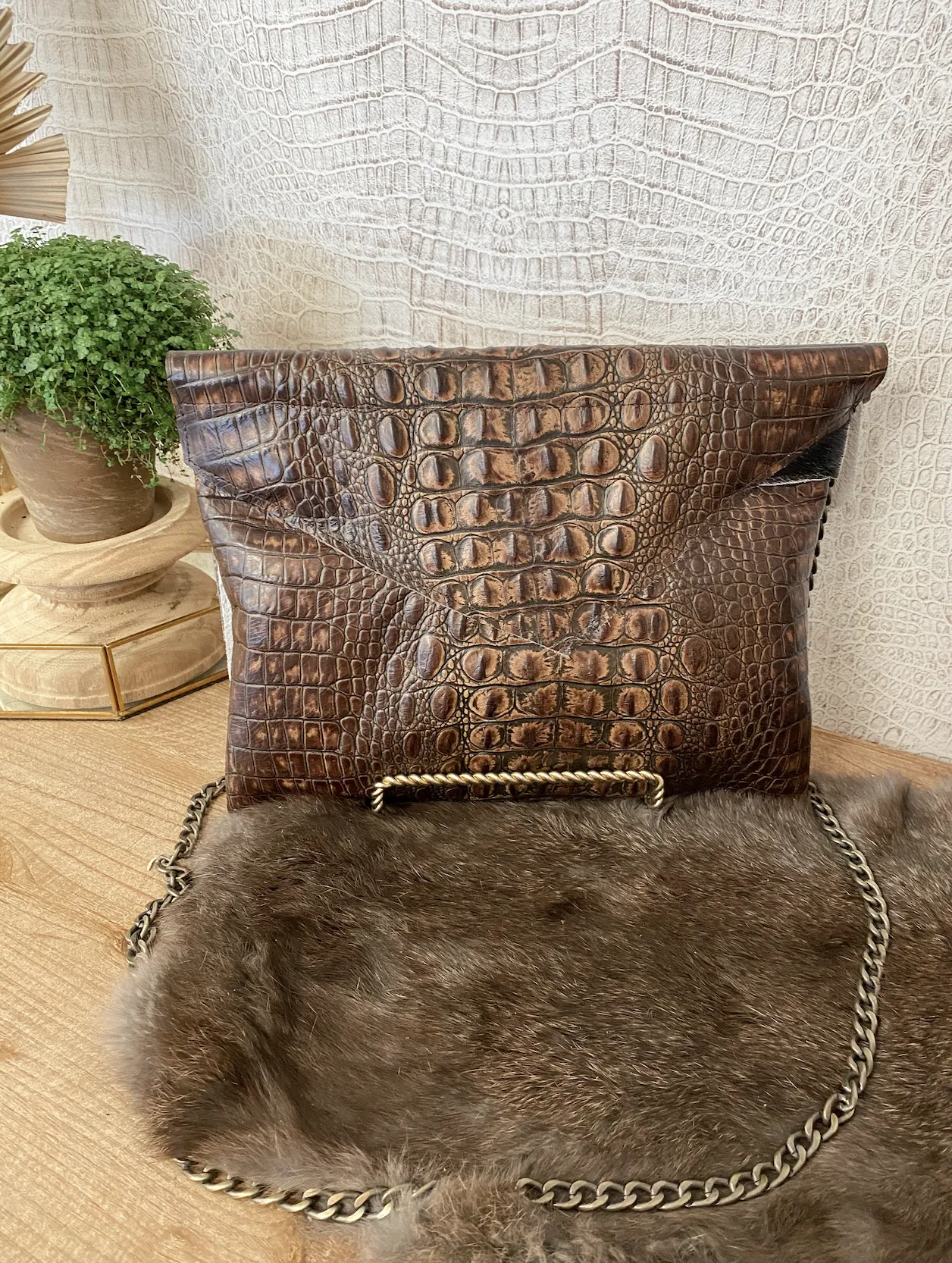 Coco Double Flap Croc Clutch/Crossbody
