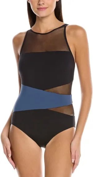 COCO REEF Keepsake Level Color-Block Mesh One-Piece Black 14 (38C)