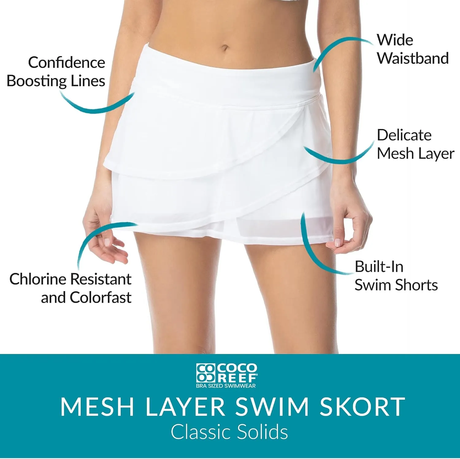 COCO REEF Mesh Layer Swim Skort for Women - Tummy Control, High-Waisted Bathing Suit Skirt Bottoms