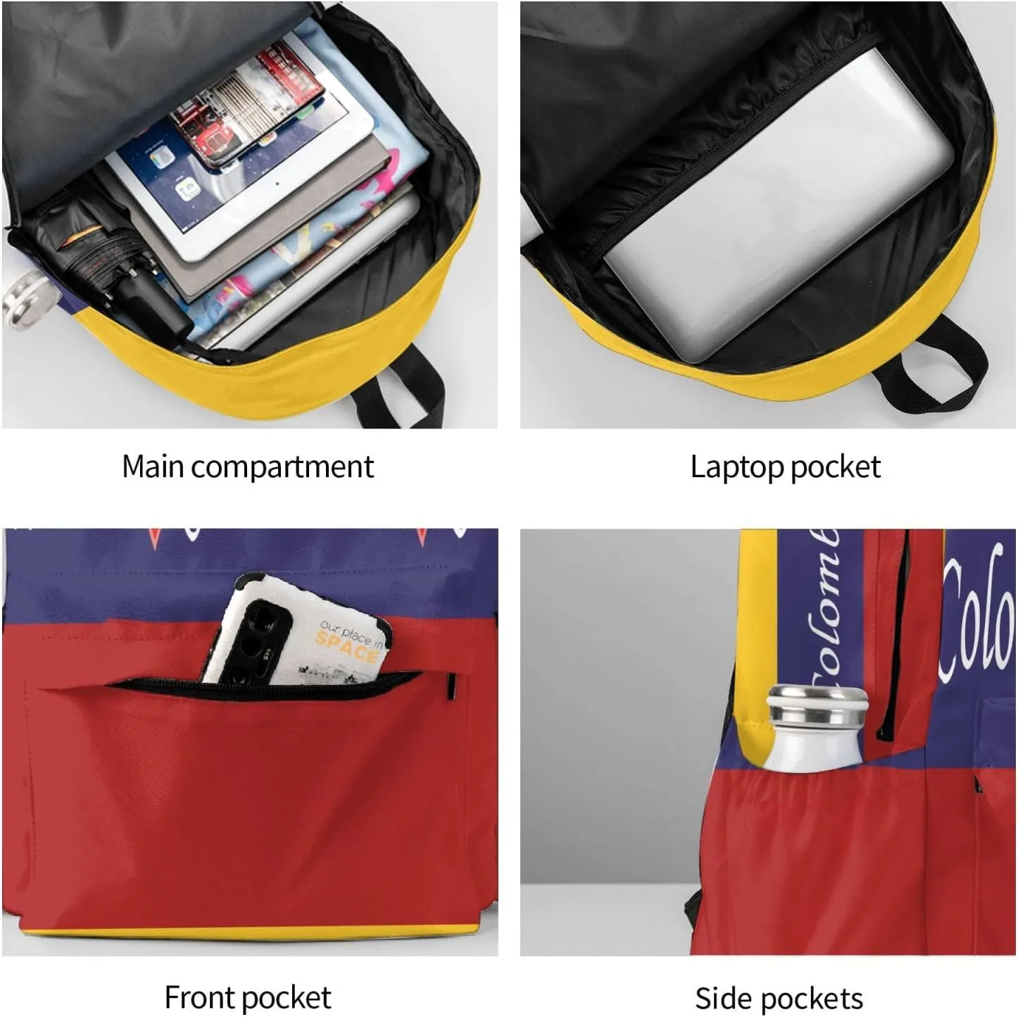 Colombian Colombia Flag Large Travel Backpack Casual Backpacks Laptop Daypack Working Rucksack Lightweight Back Pack Sports Bag with Adjustable Shoulder Strap