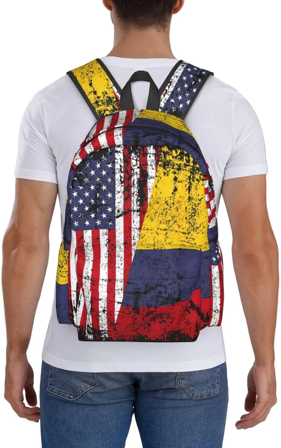 Colombian Roots Half American Flag Colombia Large Travel Backpack Casual Backpacks Laptop Daypack Working Rucksack Lightweight Back Pack Sports Bag with Adjustable Shoulder Strap