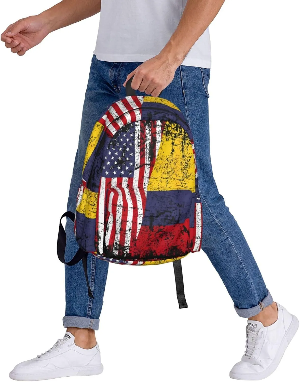Colombian Roots Half American Flag Colombia Large Travel Backpack Casual Backpacks Laptop Daypack Working Rucksack Lightweight Back Pack Sports Bag with Adjustable Shoulder Strap