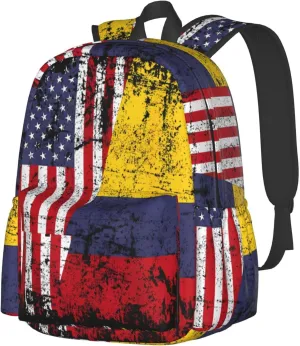 Colombian Roots Half American Flag Colombia Large Travel Backpack Casual Backpacks Laptop Daypack Working Rucksack Lightweight Back Pack Sports Bag with Adjustable Shoulder Strap