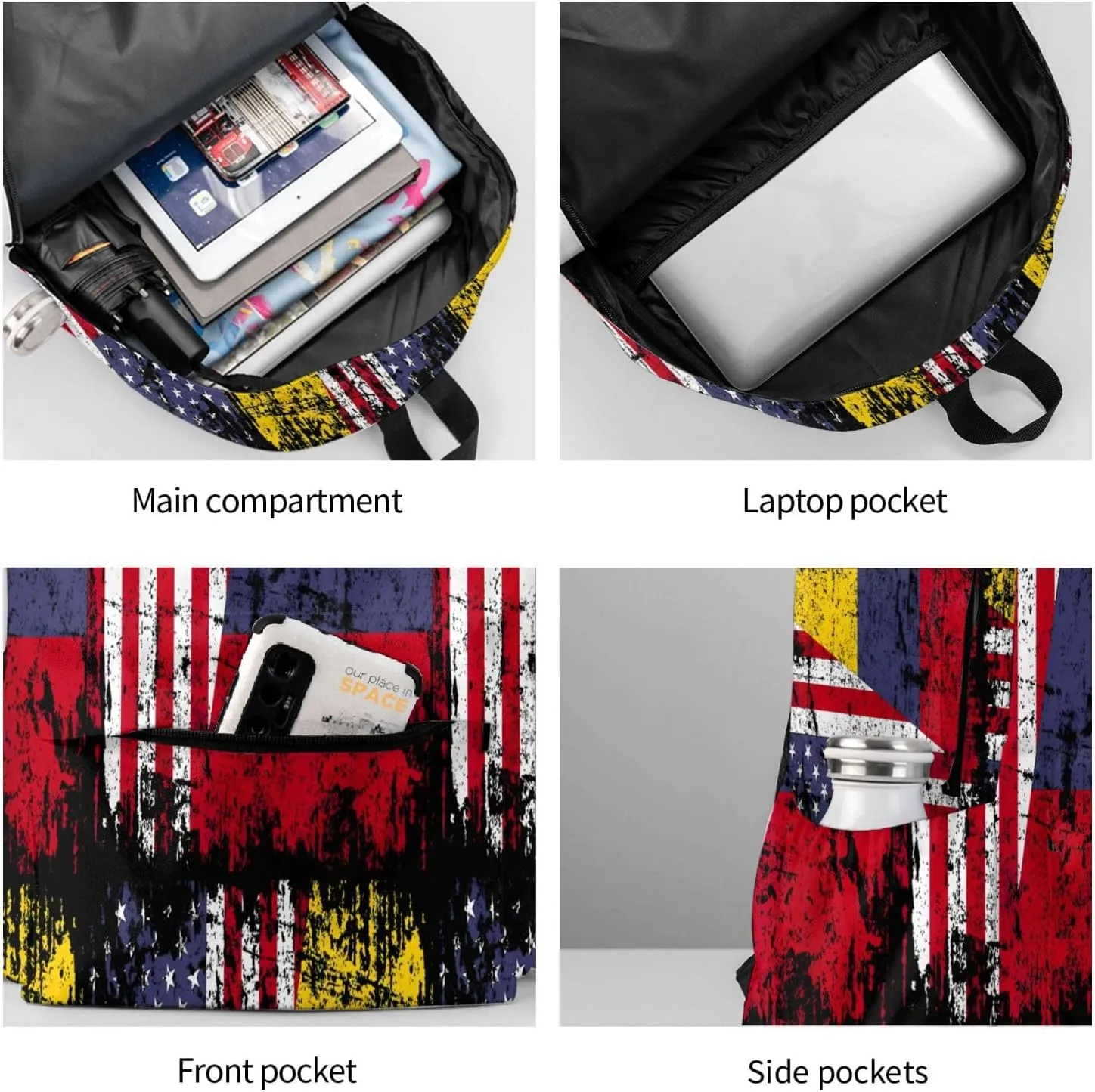 Colombian Roots Half American Flag Colombia Large Travel Backpack Casual Backpacks Laptop Daypack Working Rucksack Lightweight Back Pack Sports Bag with Adjustable Shoulder Strap