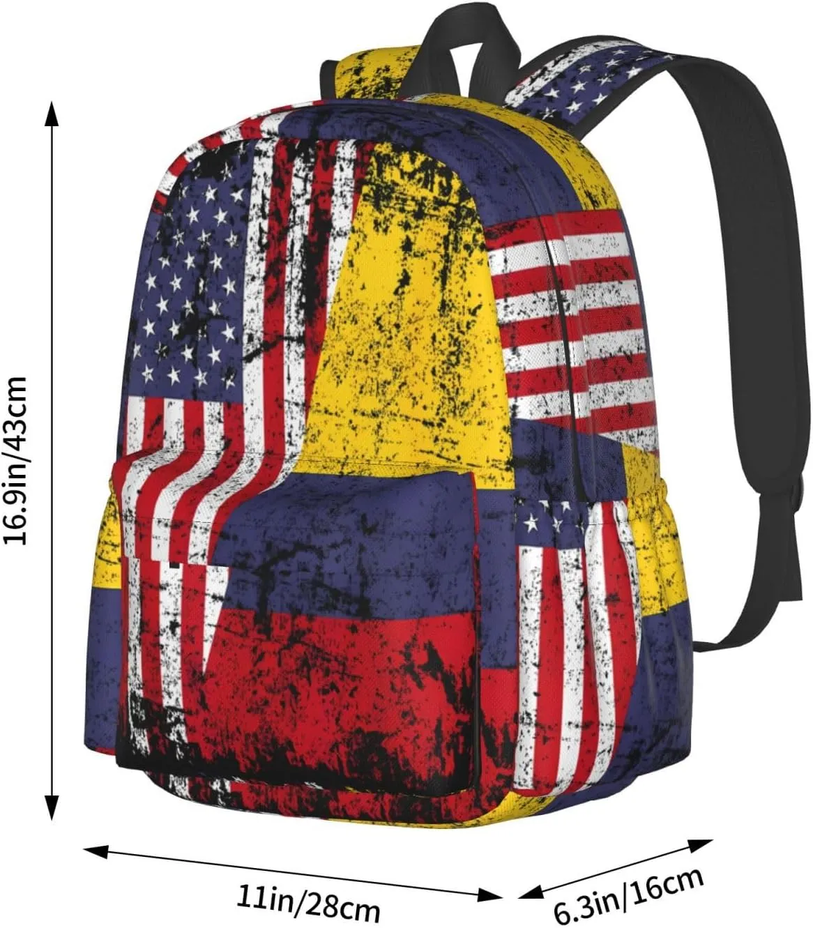 Colombian Roots Half American Flag Colombia Large Travel Backpack Casual Backpacks Laptop Daypack Working Rucksack Lightweight Back Pack Sports Bag with Adjustable Shoulder Strap