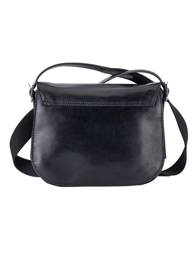 Colorado Leather Flap Over Bag - Black