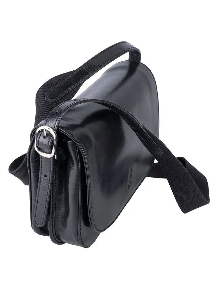 Colorado Leather Flap Over Bag - Black