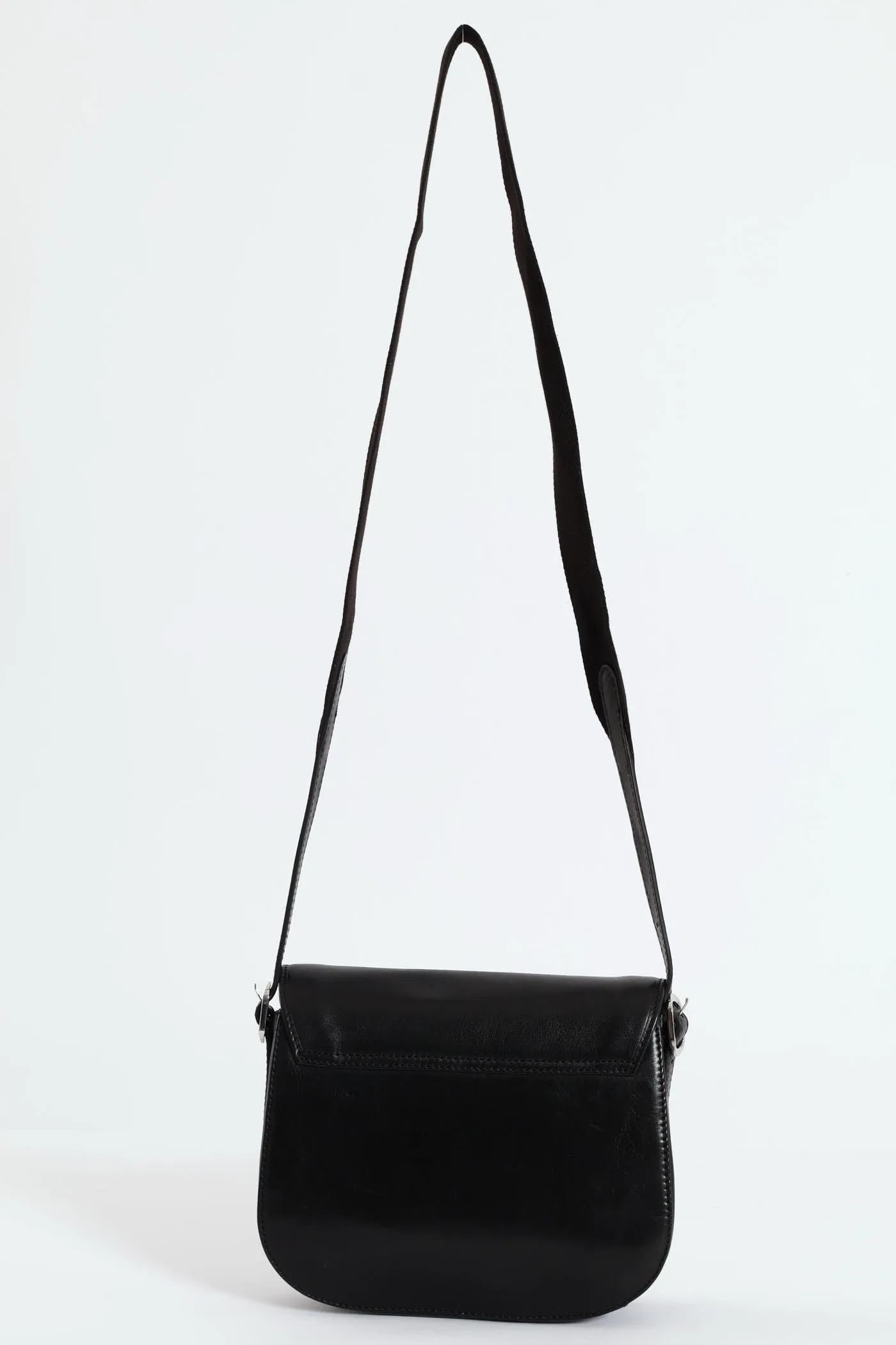 Colorado Leather Flap Over Bag - Black