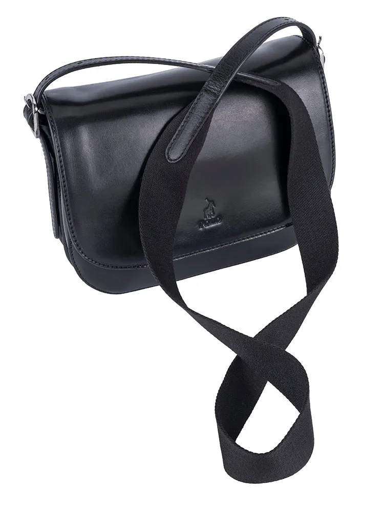 Colorado Leather Flap Over Bag - Black