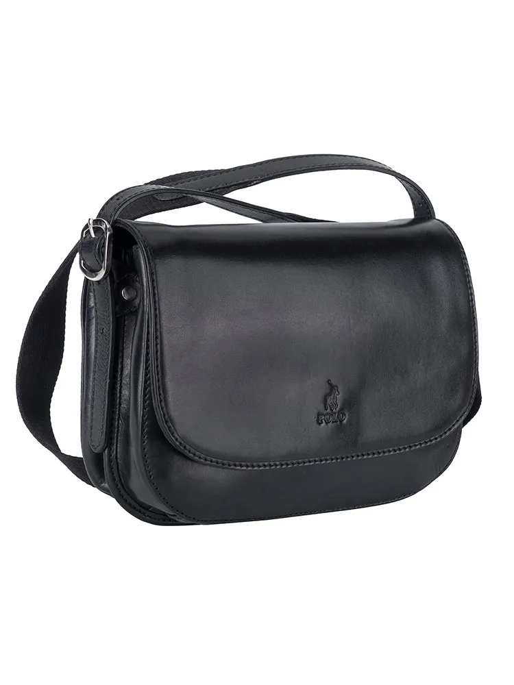 Colorado Leather Flap Over Bag - Black
