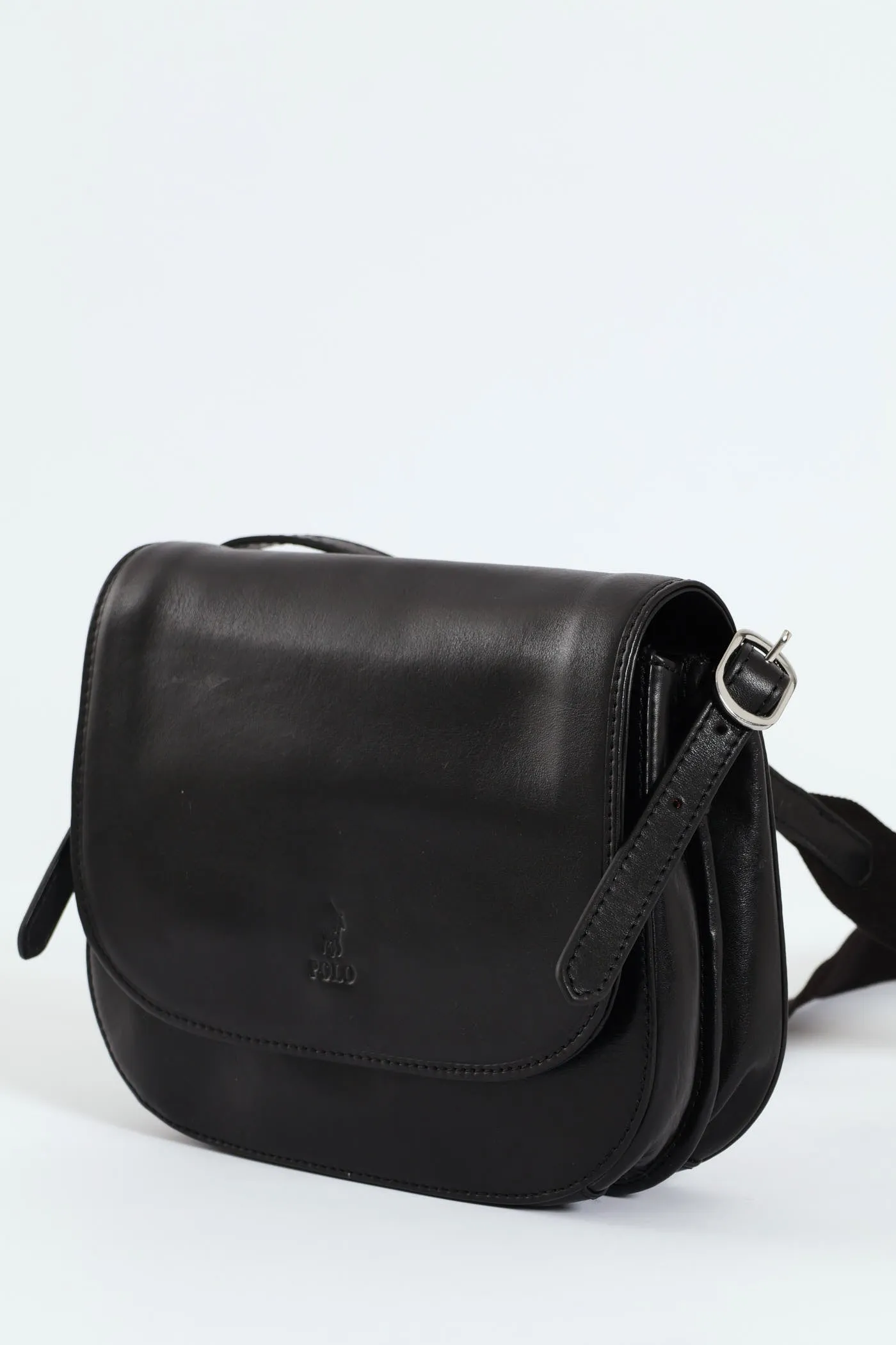 Colorado Leather Flap Over Bag - Black