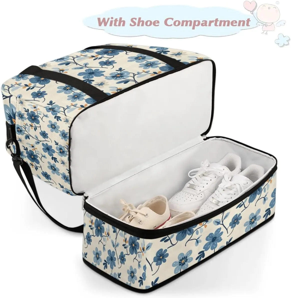 Colorful Flowers Pattern Fancy Travel Duffle Bag, Collapsible Travel Bag Sports Gym Bag With Shoes Compartment Weekender Bag Overnight Bag For Women Men