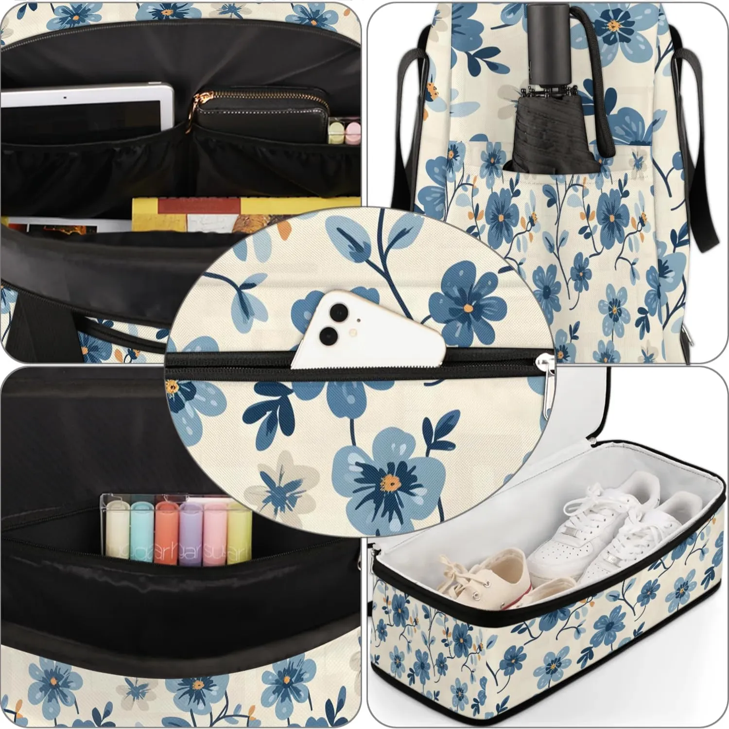 Colorful Flowers Pattern Fancy Travel Duffle Bag, Collapsible Travel Bag Sports Gym Bag With Shoes Compartment Weekender Bag Overnight Bag For Women Men