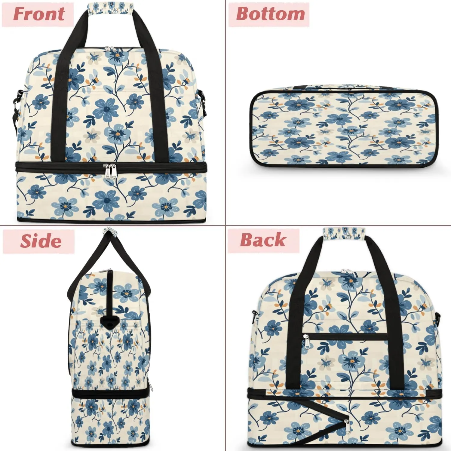 Colorful Flowers Pattern Fancy Travel Duffle Bag, Collapsible Travel Bag Sports Gym Bag With Shoes Compartment Weekender Bag Overnight Bag For Women Men