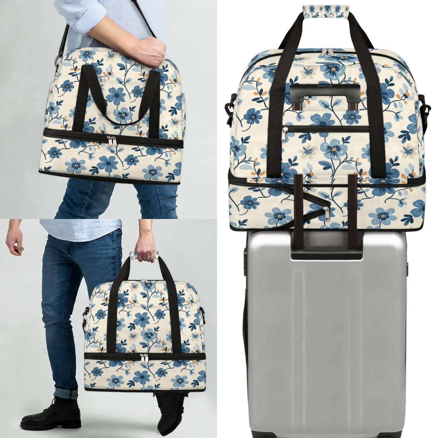 Colorful Flowers Pattern Fancy Travel Duffle Bag, Collapsible Travel Bag Sports Gym Bag With Shoes Compartment Weekender Bag Overnight Bag For Women Men