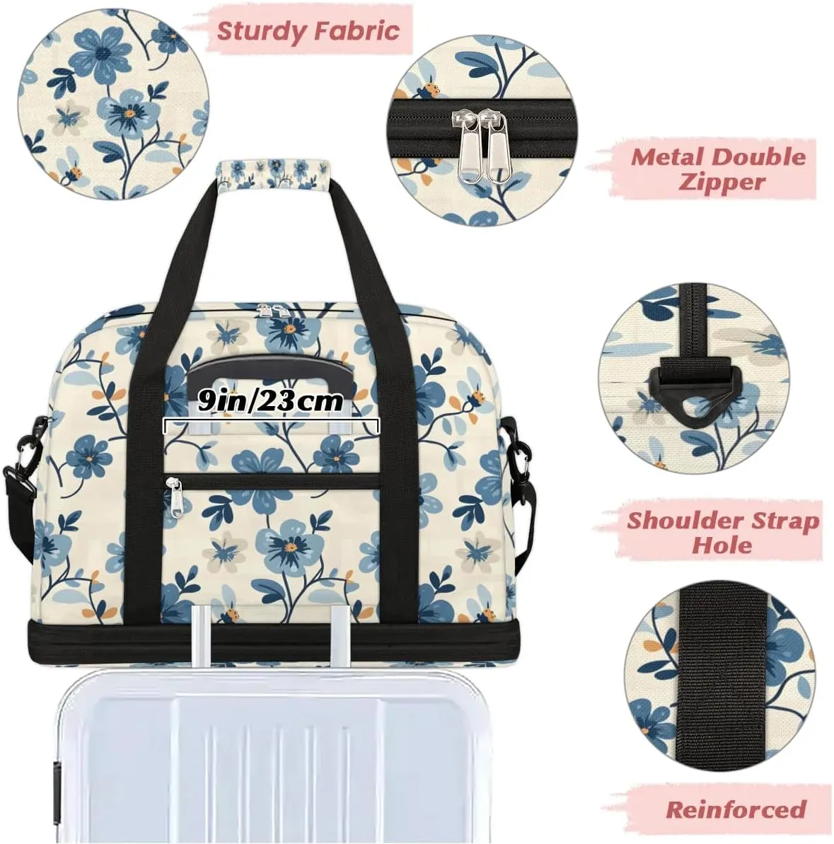 Colorful Flowers Pattern Fancy Travel Duffle Bag, Collapsible Travel Bag Sports Gym Bag With Shoes Compartment Weekender Bag Overnight Bag For Women Men