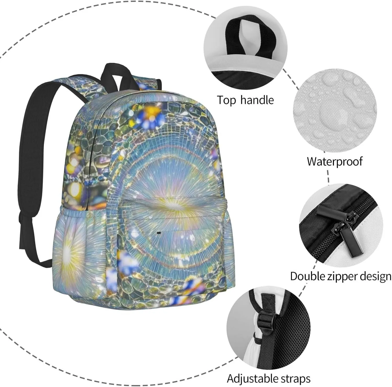 Colorful Glass Light Tunnel Adult Backpacks 15 Inch Laptop Backpack Travel Bag for Men Women Gifts