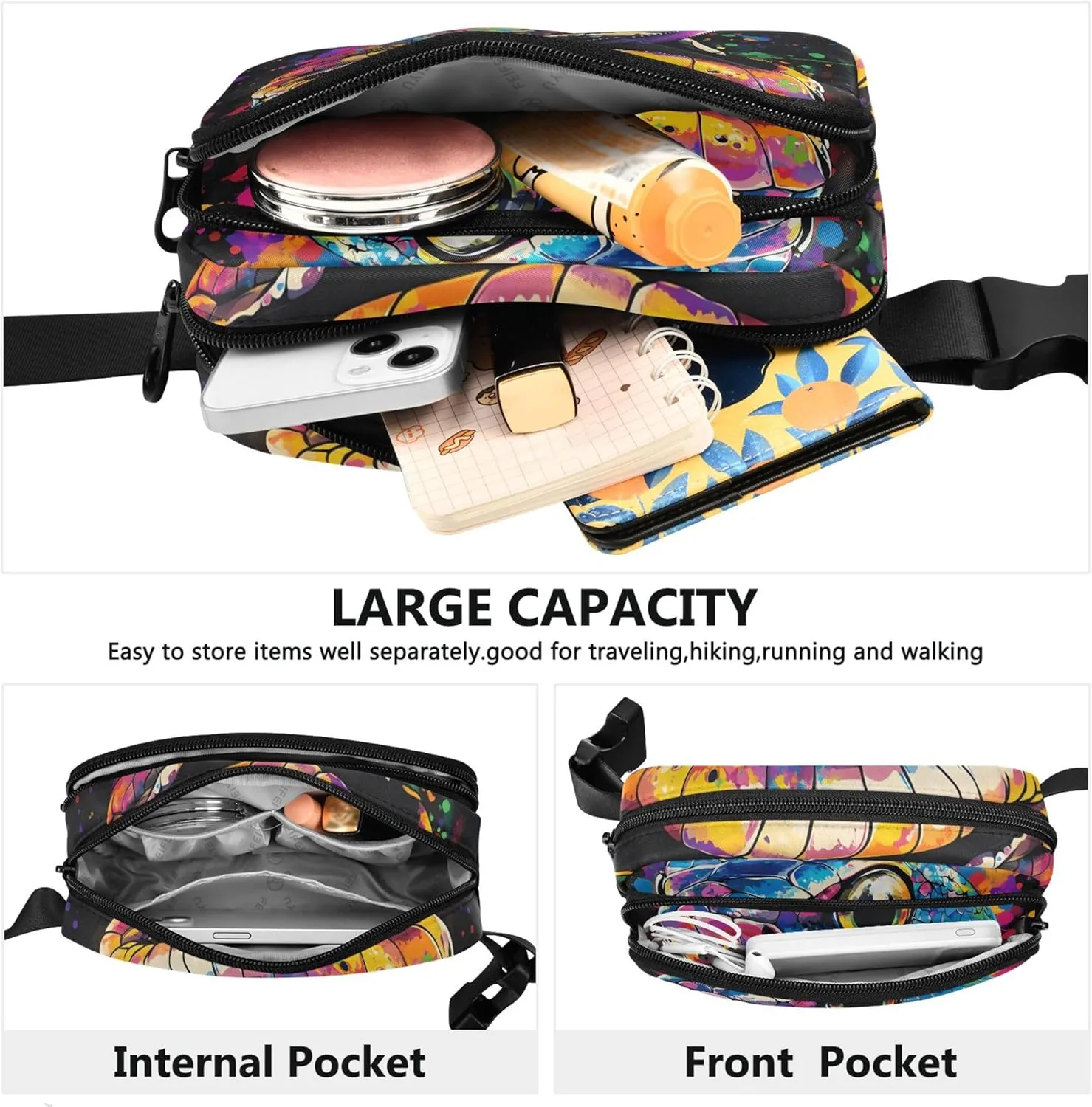 Colorful Snake Head Women Fanny Packs Anti Theft Belt Bag Waterproof Trendy Waist Pouches for Men