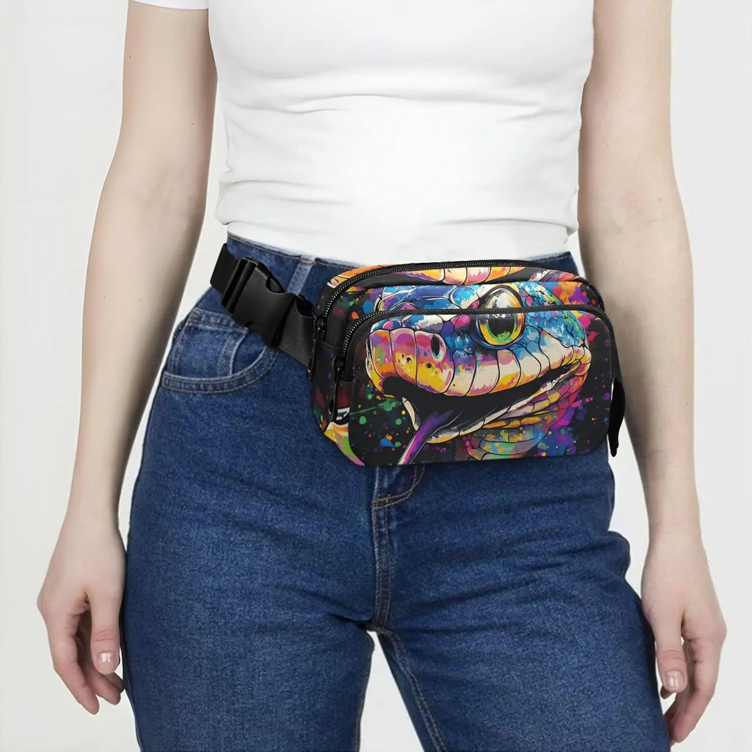 Colorful Snake Head Women Fanny Packs Anti Theft Belt Bag Waterproof Trendy Waist Pouches for Men