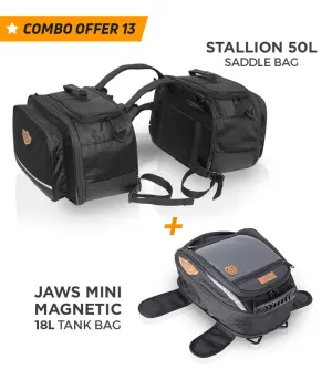 Combo 13: Stallion 50L Saddle Bag   Jaws Mini Magnetic 18L Tank Bag