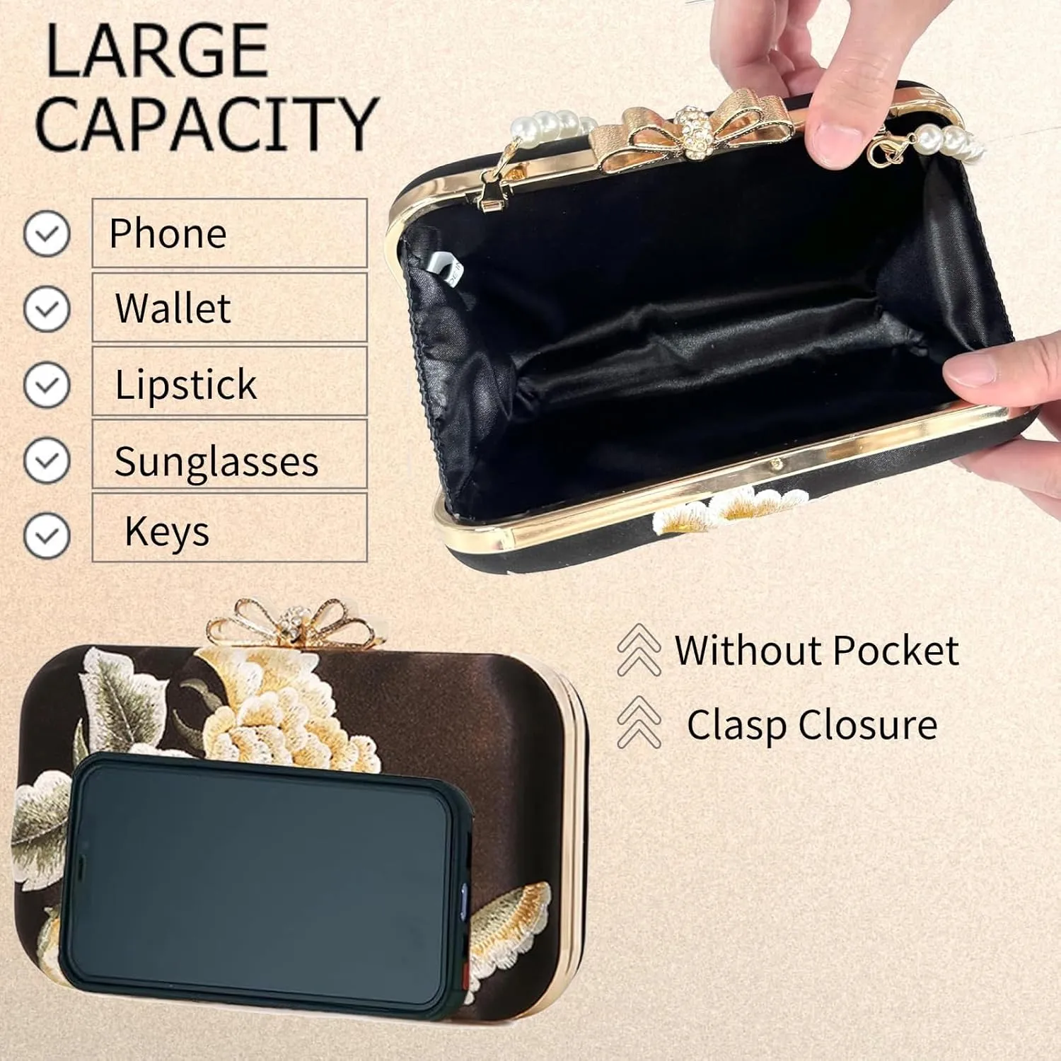 Comeon Floral Evening Clutch Purse for Women, Flower Evening Handbag for Wedding Formal Party Prom Crossbody Bag Shoulder Bag
