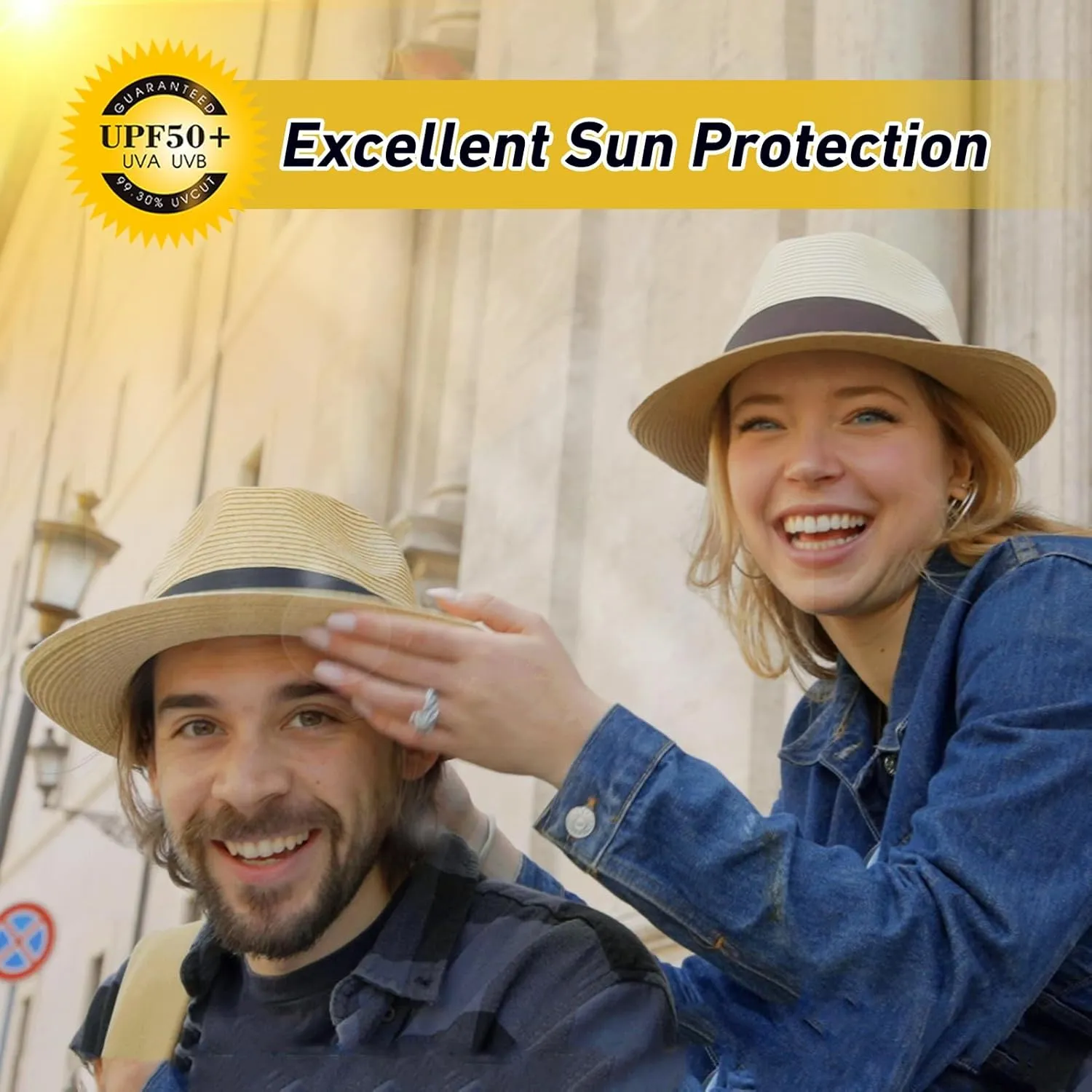 Comhats Oversized XL XXL Straw Fedora Hats for Men Big Head Mid Brim Sun UV Protection Summer Beach