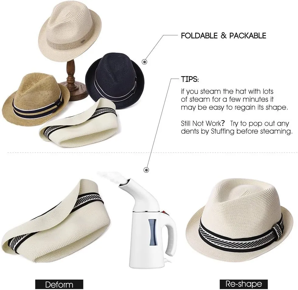 Comhats Oversized XL XXL Straw Fedora Hats for Men Big Head Mid Brim Sun UV Protection Summer Beach