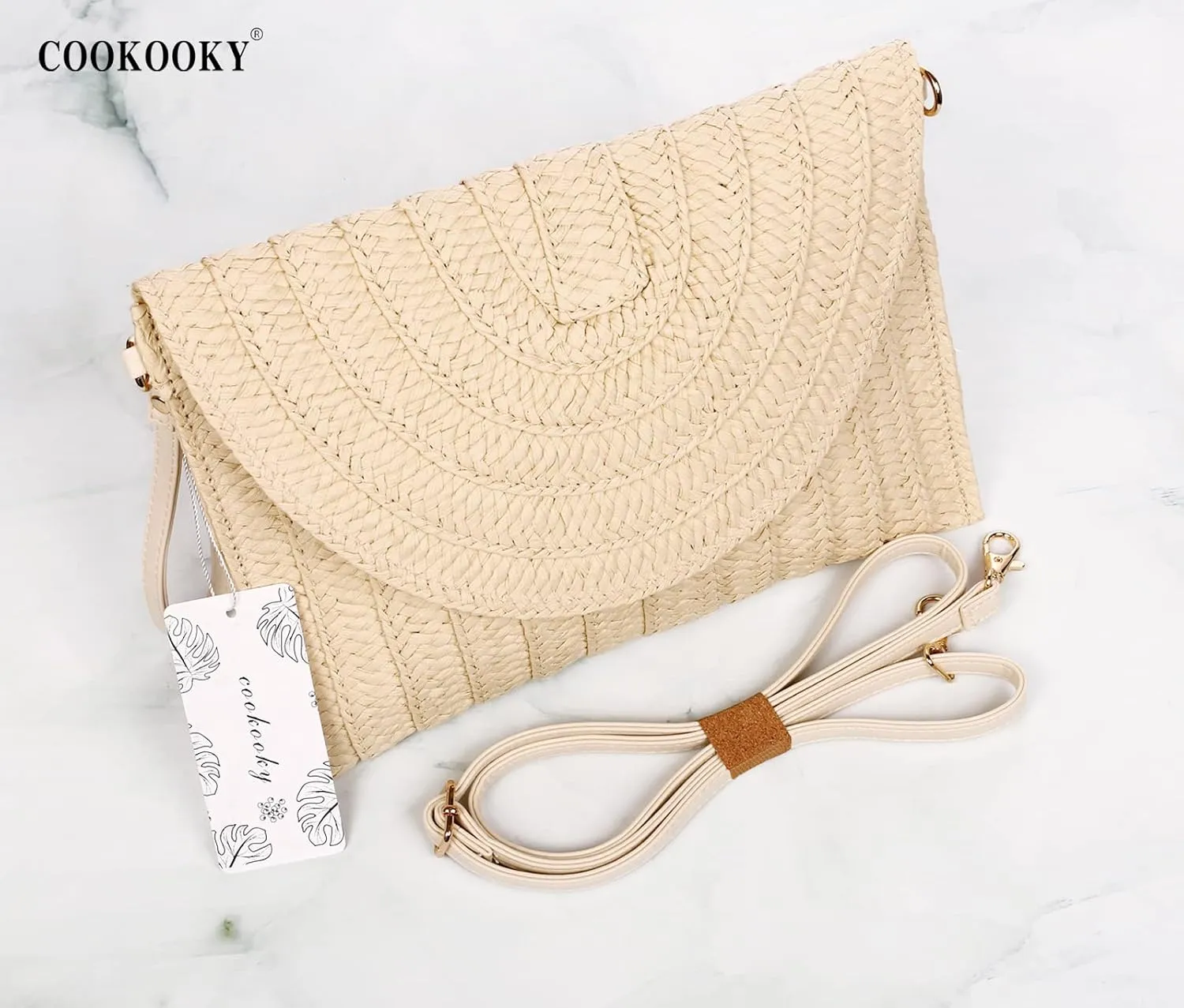 COOKOOKY Straw Clutch Handbag Summer Beach Straw Purse for Women woven Envelope Bag