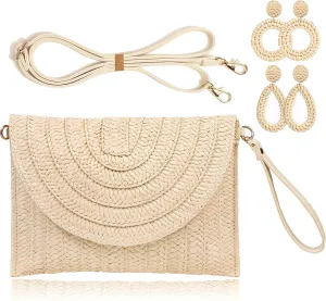 COOKOOKY Straw Clutch Handbag Summer Beach Straw Purse for Women woven Envelope Bag