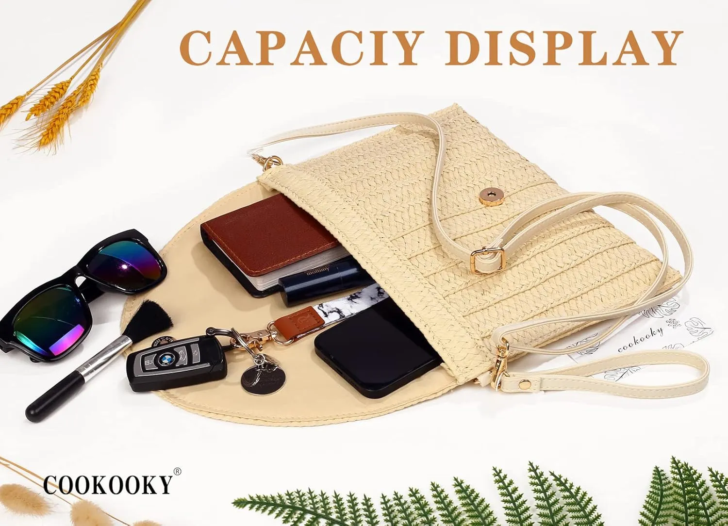 COOKOOKY Straw Clutch Handbag Summer Beach Straw Purse for Women woven Envelope Bag