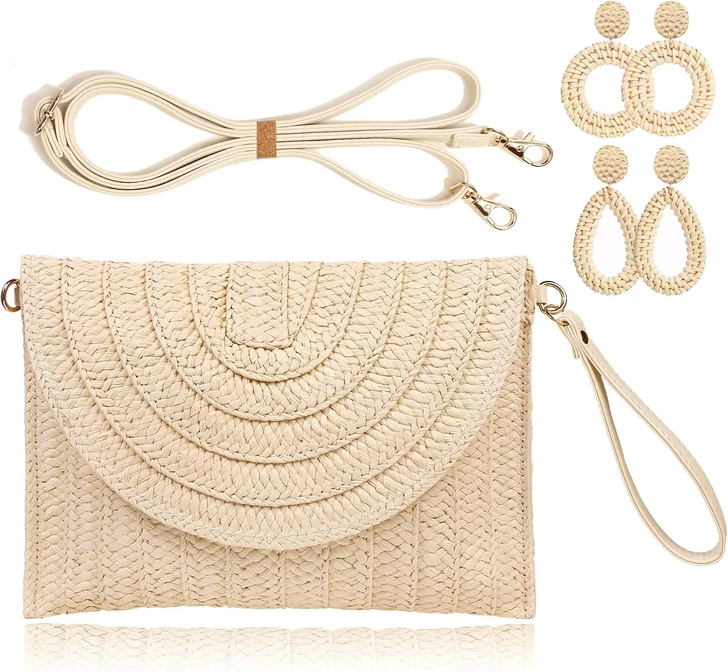 COOKOOKY Straw Clutch Handbag Summer Beach Straw Purse for Women woven Envelope Bag