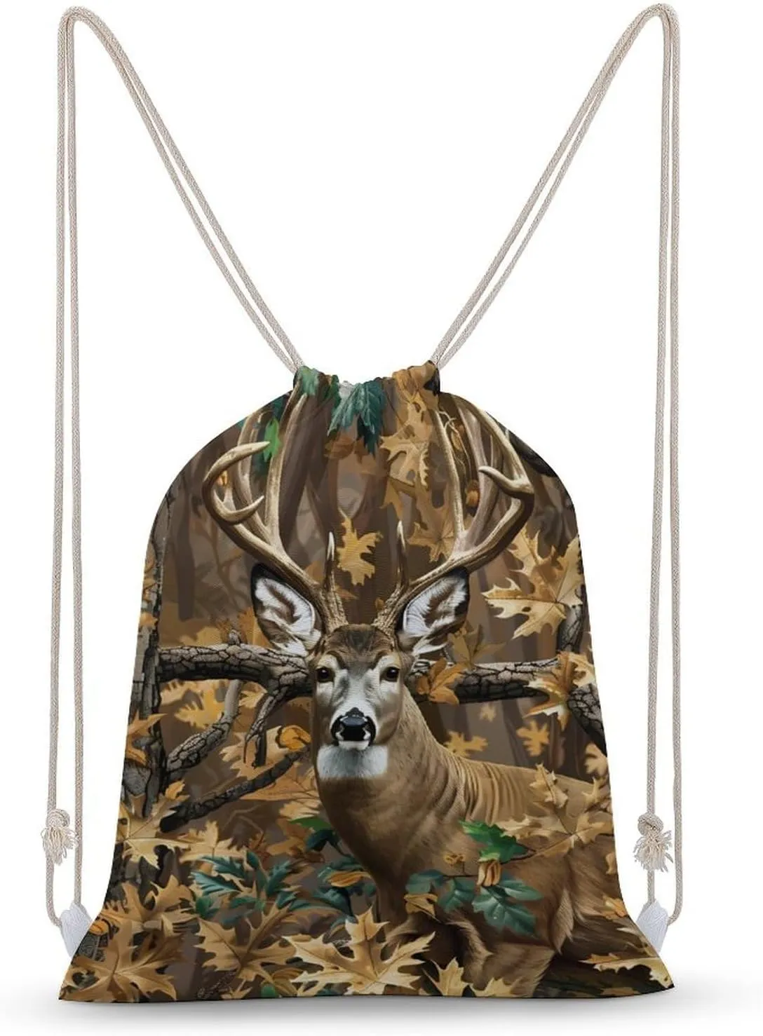 Cool Deer Camouflage Hunting Drawstring Backpack Travel String Shoulder Bag Canvas Sport Sackpack for Gym Shopping Yoga