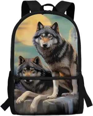 Cool Wolf Kids Backpack for Boys 8-12 Middle School Bookbag Kids School Bag With Water Bottle Holder Teenager Book Bags 3Ed-6Th Grade17inch Children Schoolbag Back To School