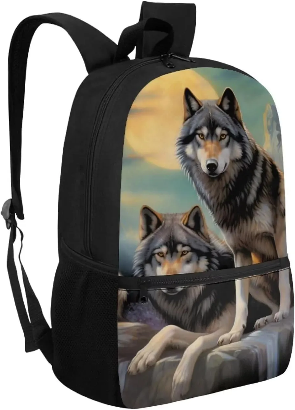 Cool Wolf Kids Backpack for Boys 8-12 Middle School Bookbag Kids School Bag With Water Bottle Holder Teenager Book Bags 3Ed-6Th Grade17inch Children Schoolbag Back To School