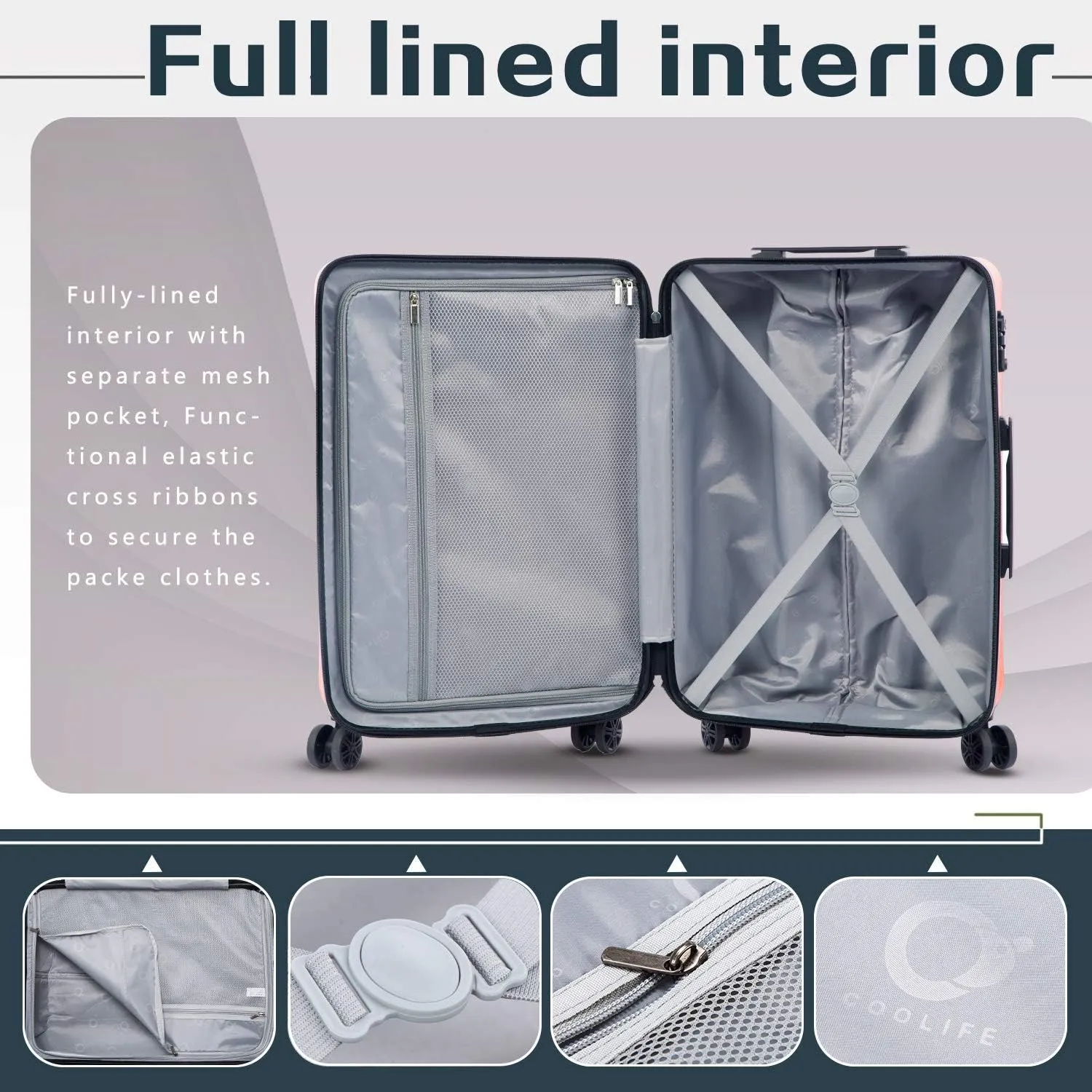 Coolife Luggage Suitcase PC ABS with TSA Lock Spinner Carry on Hardshell Lightweight 20in 24in 28in(white, S(20in_carry on))