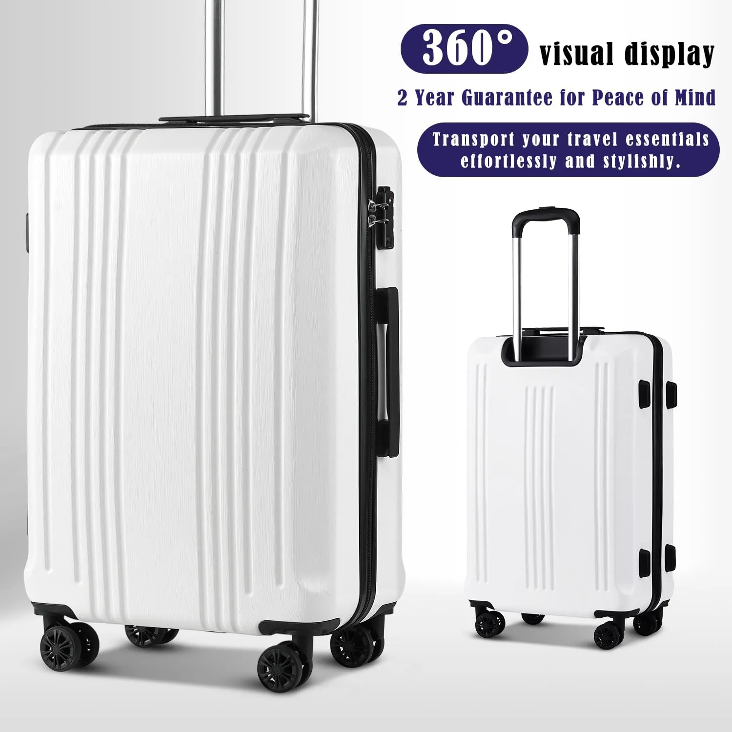 Coolife Luggage Suitcase PC ABS with TSA Lock Spinner Carry on Hardshell Lightweight 20in 24in 28in(white, S(20in_carry on))