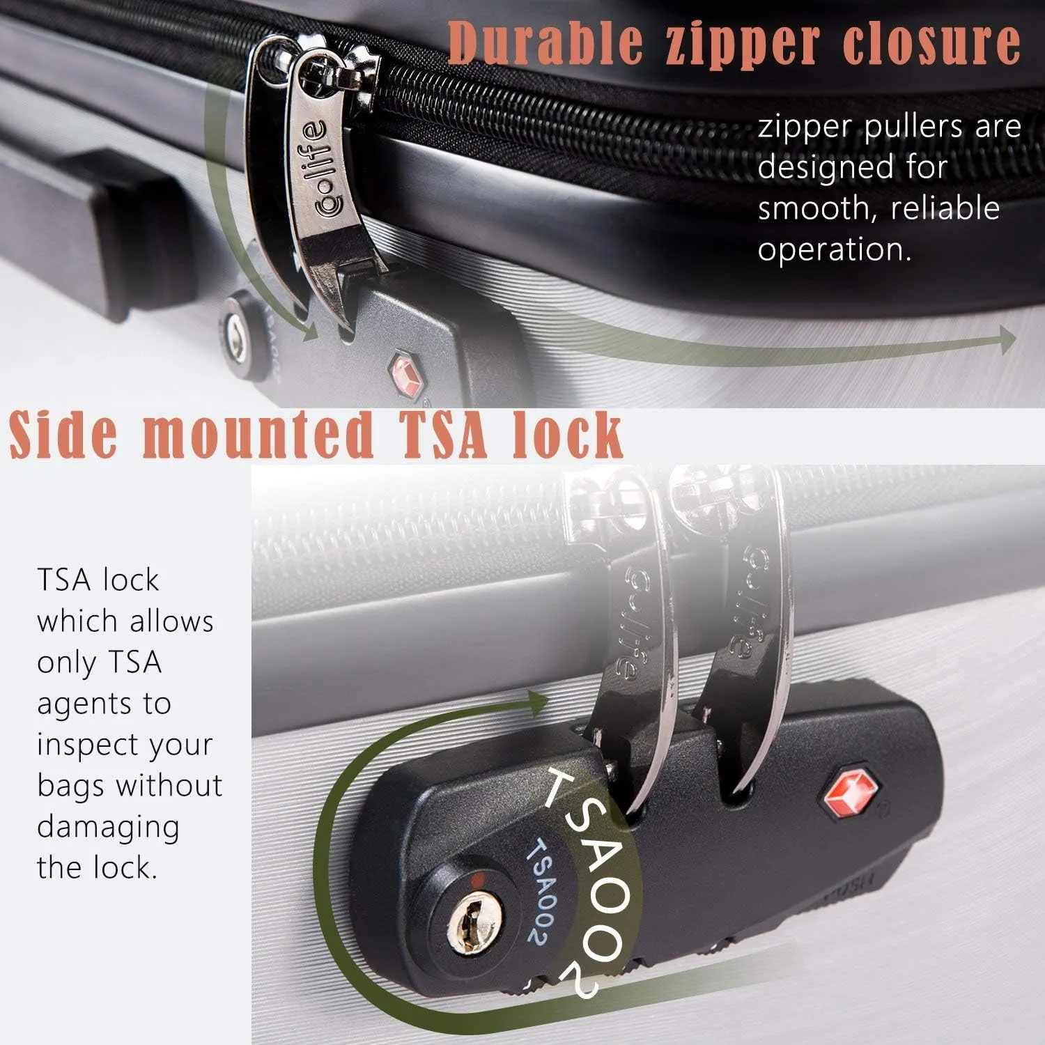 Coolife Luggage Suitcase PC ABS with TSA Lock Spinner Carry on Hardshell Lightweight 20in 24in 28in(white, S(20in_carry on))