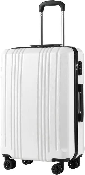 Coolife Luggage Suitcase PC ABS with TSA Lock Spinner Carry on Hardshell Lightweight 20in 24in 28in(white, S(20in_carry on))