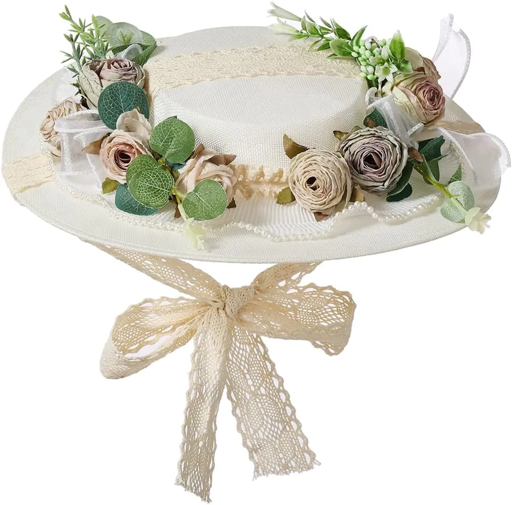 COSDREAMER Girls Women Victorian Tea Party Sun Hat Bows Flowers Straw Hats