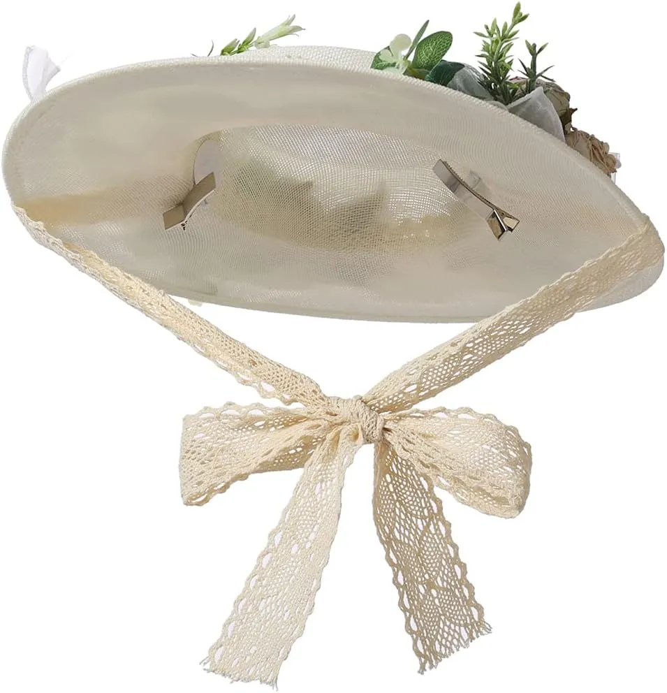 COSDREAMER Girls Women Victorian Tea Party Sun Hat Bows Flowers Straw Hats