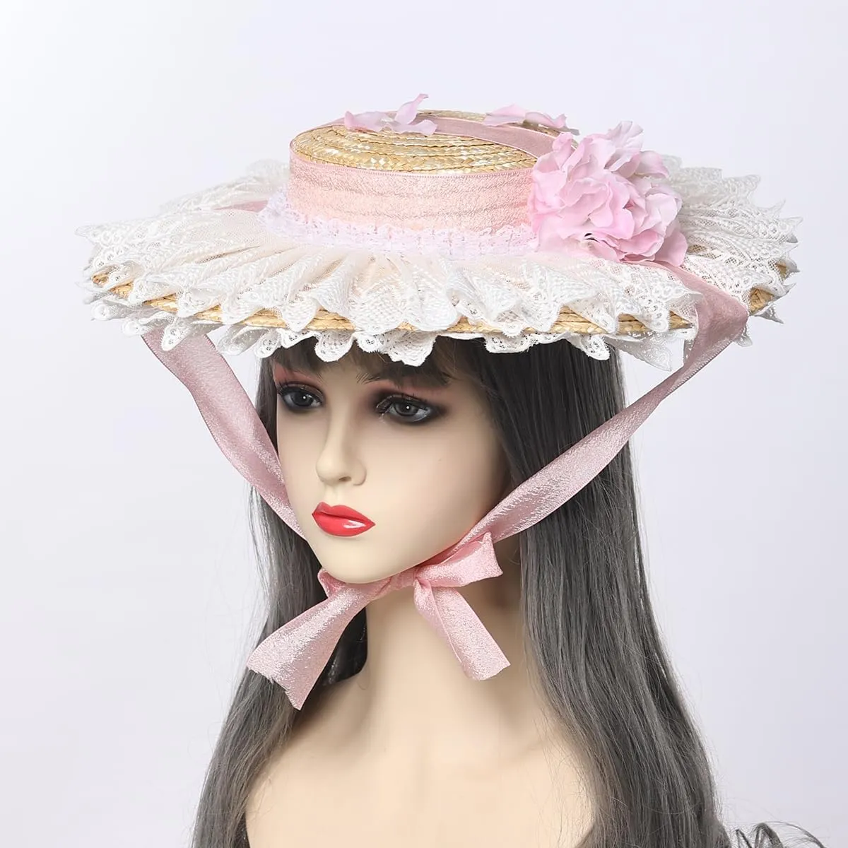 COSDREAMER Girls Women Victorian Tea Party Sun Hat Bows Flowers Straw Hats